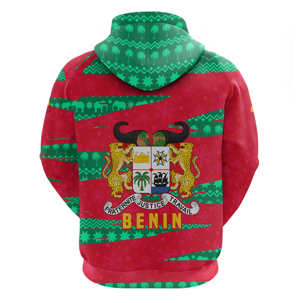 Benin Christmas Hoodie with Safari Animals Baobab Tree and National Coat of Arms Design - Wonder Print Shop