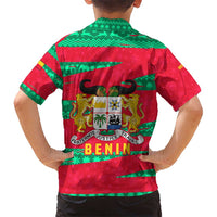 Benin Christmas Kid Hawaiian Shirt with Safari Animals Baobab Tree and National Coat of Arms Design - Wonder Print Shop