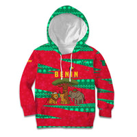 Benin Christmas Kid Hoodie with Safari Animals Baobab Tree and National Coat of Arms Design - Wonder Print Shop
