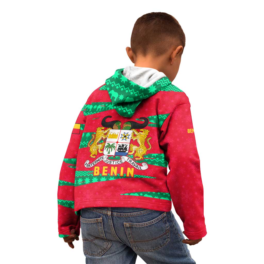 Benin Christmas Kid Hoodie with Safari Animals Baobab Tree and National Coat of Arms Design - Wonder Print Shop