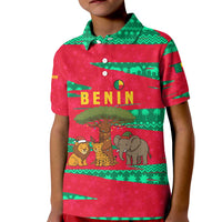Benin Christmas Kid Polo Shirt with Safari Animals Baobab Tree and National Coat of Arms Design - Wonder Print Shop