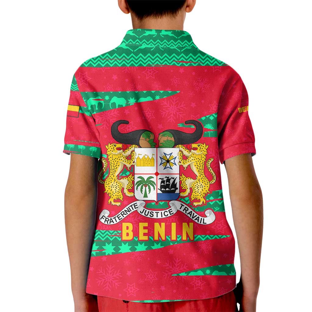 Benin Christmas Kid Polo Shirt with Safari Animals Baobab Tree and National Coat of Arms Design - Wonder Print Shop