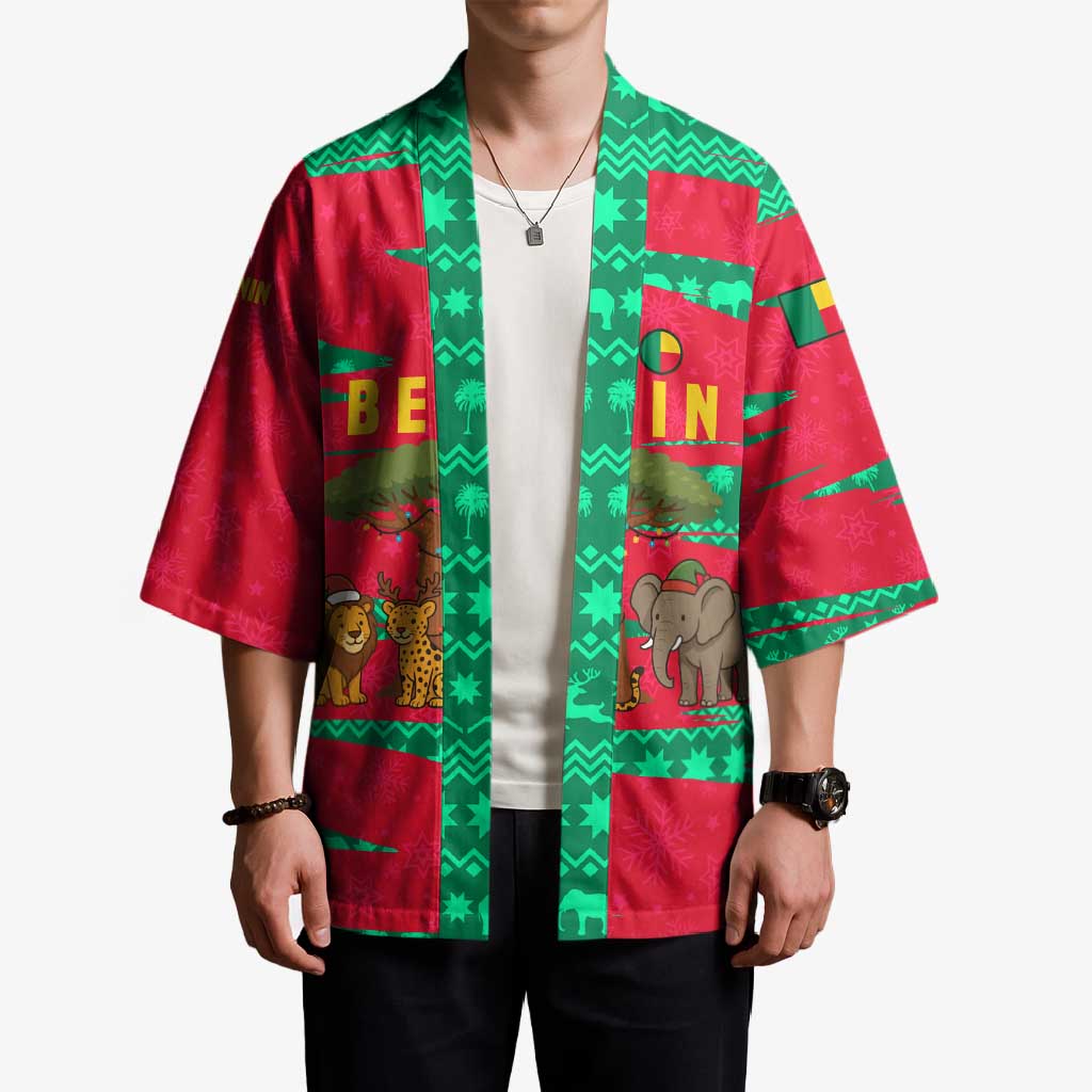 Benin Christmas Kimono with Safari Animals Baobab Tree and National Coat of Arms Design - Wonder Print Shop