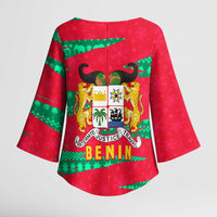 Benin Christmas Kimono Sleeve Blouse with Safari Animals Baobab Tree and National Coat of Arms Design - Wonder Print Shop