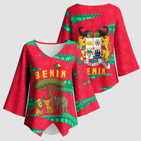 Benin Christmas Kimono Sleeve Blouse with Safari Animals Baobab Tree and National Coat of Arms Design - Wonder Print Shop
