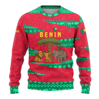 Benin Christmas Ugly Christmas Sweater with Safari Animals Baobab Tree and National Coat of Arms Design - Wonder Print Shop