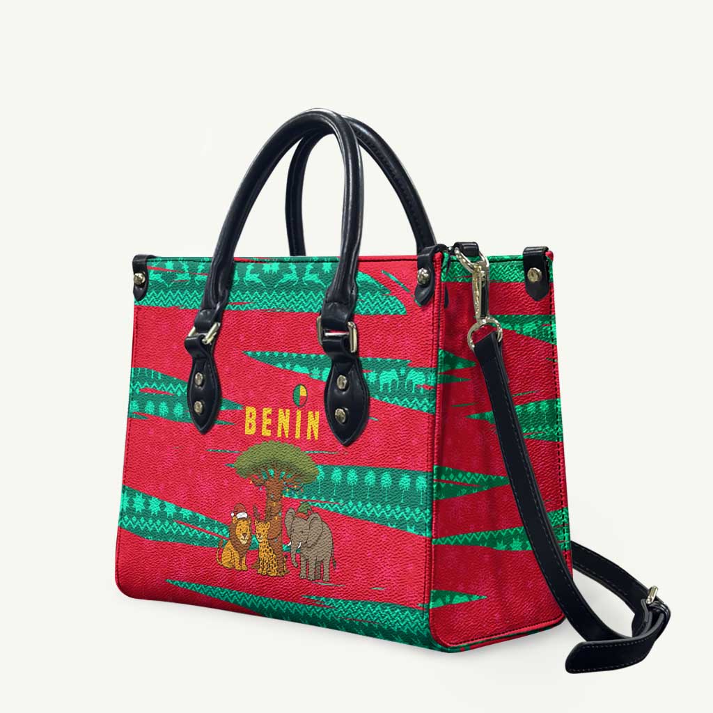 Benin Christmas Leather Bag with Safari Animals Baobab Tree and National Coat of Arms Design - Wonder Print Shop