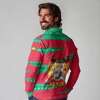 Benin Christmas Long Sleeve Polo Shirt with Safari Animals Baobab Tree and National Coat of Arms Design - Wonder Print Shop