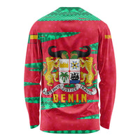 Benin Christmas Long Sleeve Shirt with Safari Animals Baobab Tree and National Coat of Arms Design - Wonder Print Shop
