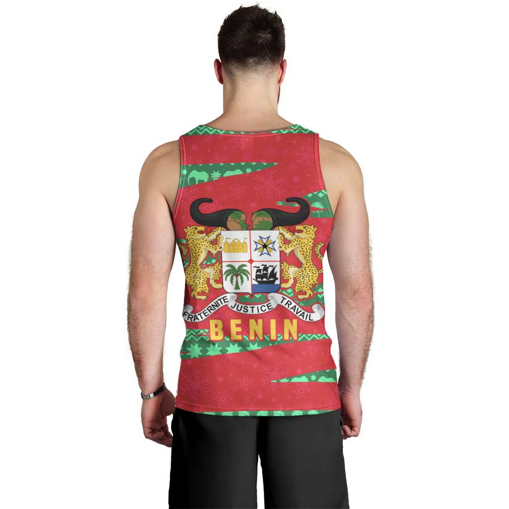 Benin Christmas Men Tank Top with Safari Animals Baobab Tree and National Coat of Arms Design - Wonder Print Shop