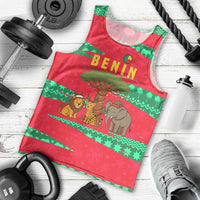 Benin Christmas Men Tank Top with Safari Animals Baobab Tree and National Coat of Arms Design - Wonder Print Shop