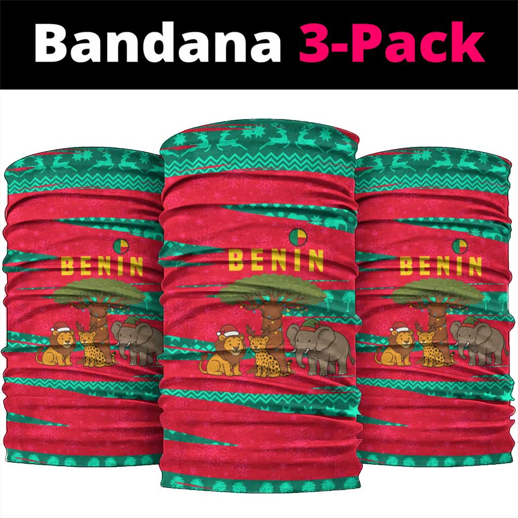 Benin Christmas Neck Gaiter with Safari Animals Baobab Tree and National Coat of Arms Design - Wonder Print Shop