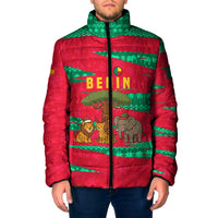 Benin Christmas Padded Jacket with Safari Animals Baobab Tree and National Coat of Arms Design - Wonder Print Shop