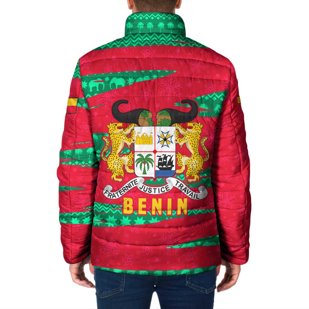 Benin Christmas Padded Jacket with Safari Animals Baobab Tree and National Coat of Arms Design - Wonder Print Shop