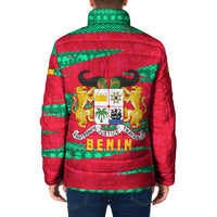 Benin Christmas Padded Jacket with Safari Animals Baobab Tree and National Coat of Arms Design - Wonder Print Shop