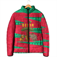 Benin Christmas Padded Jacket with Safari Animals Baobab Tree and National Coat of Arms Design - Wonder Print Shop