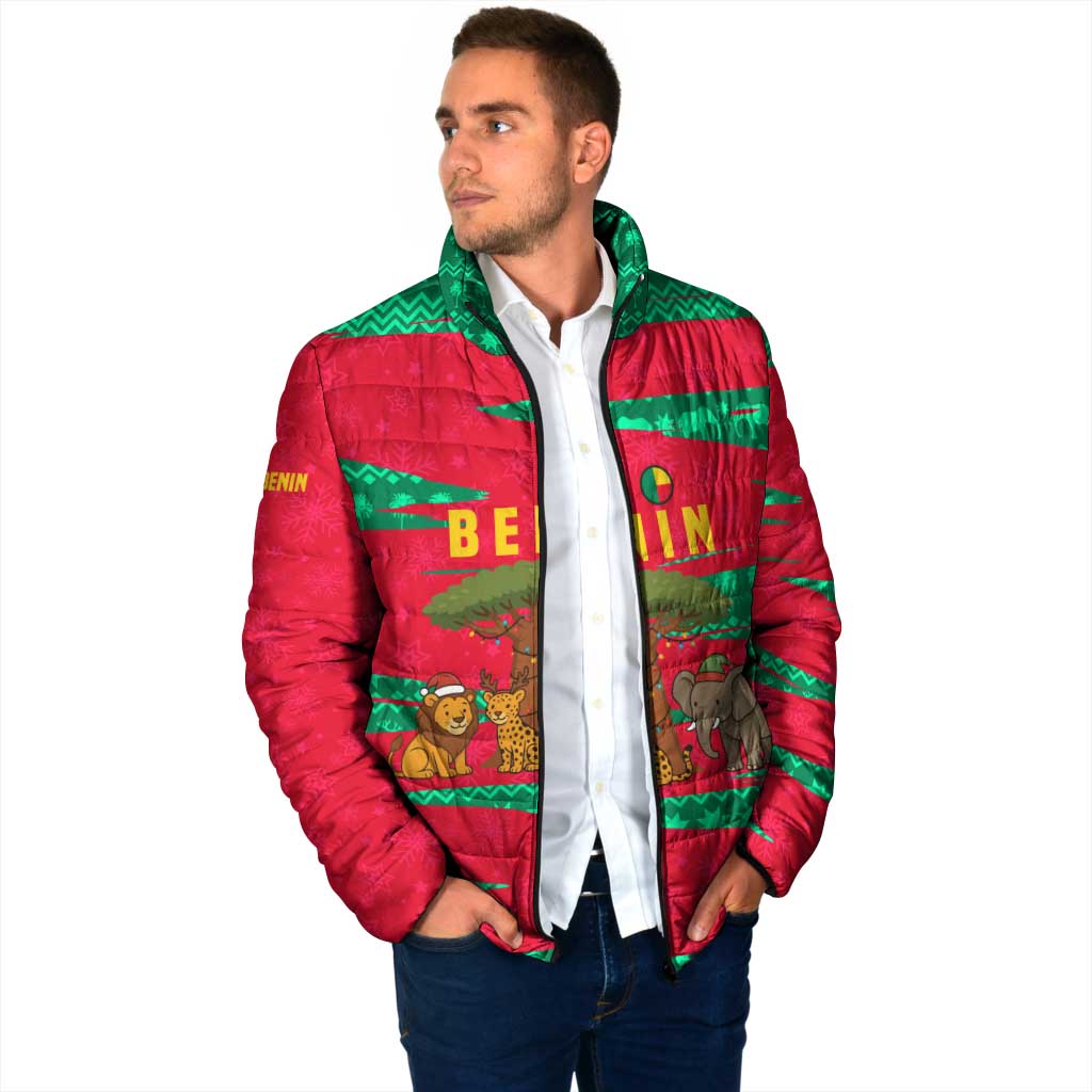 Benin Christmas Padded Jacket with Safari Animals Baobab Tree and National Coat of Arms Design - Wonder Print Shop