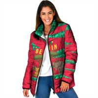 Benin Christmas Padded Jacket with Safari Animals Baobab Tree and National Coat of Arms Design - Wonder Print Shop