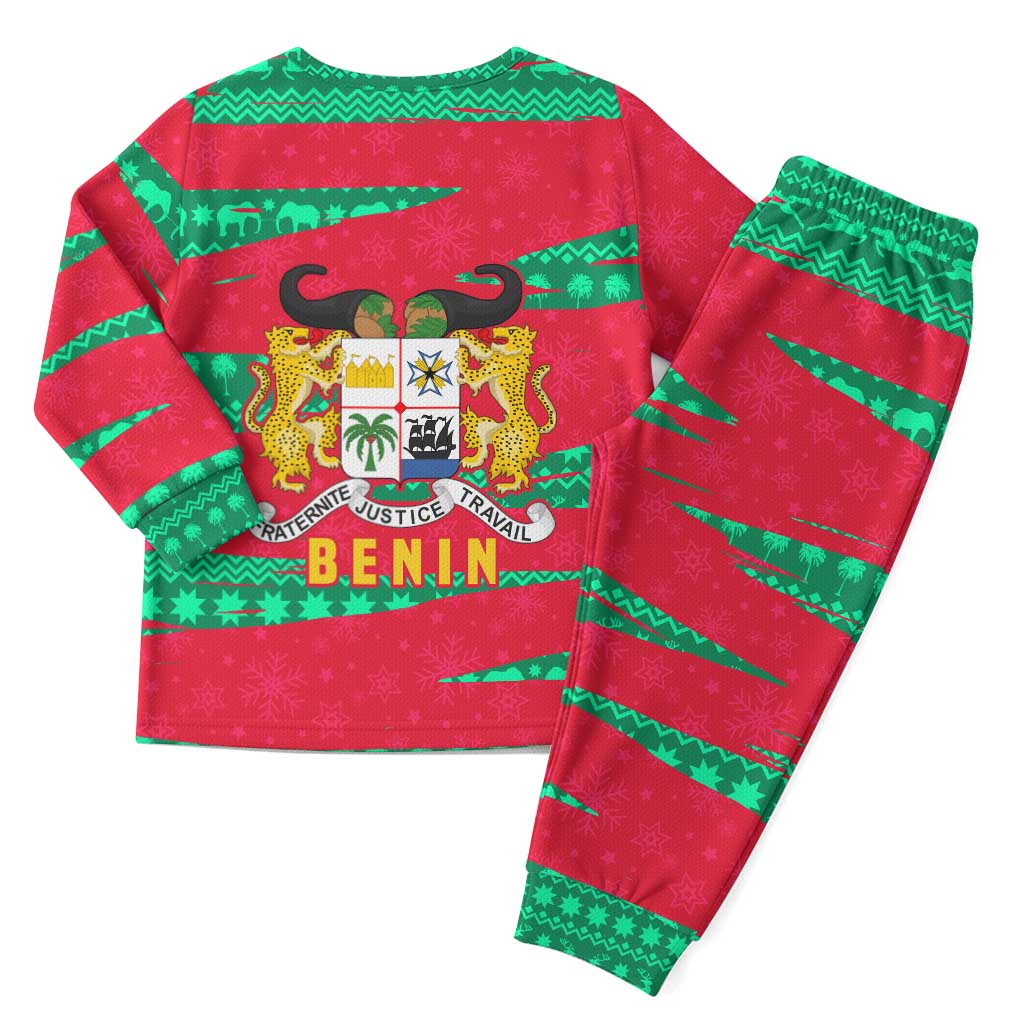 Benin Christmas Pajama Set with Safari Animals Baobab Tree and National Coat of Arms Design - Wonder Print Shop