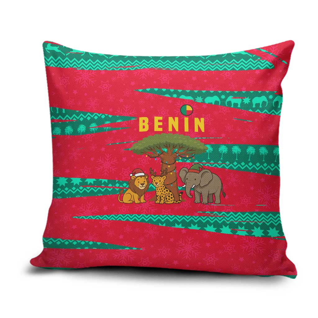 Benin Christmas Pillow Cover with Safari Animals Baobab Tree and National Coat of Arms Design - Wonder Print Shop