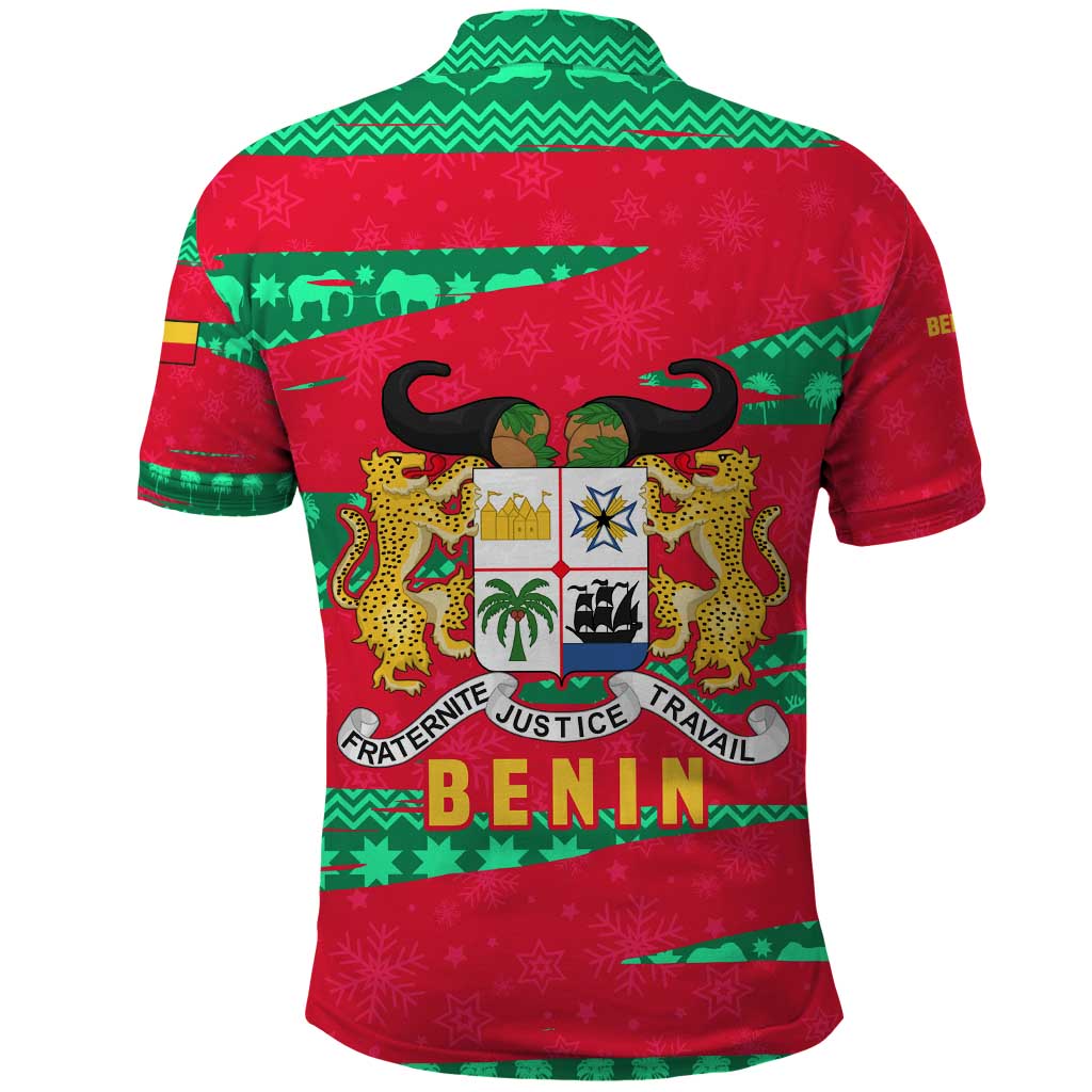 Benin Christmas Polo Shirt with Safari Animals Baobab Tree and National Coat of Arms Design - Wonder Print Shop