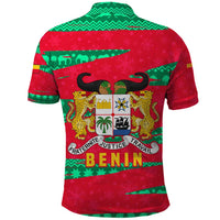 Benin Christmas Polo Shirt with Safari Animals Baobab Tree and National Coat of Arms Design - Wonder Print Shop