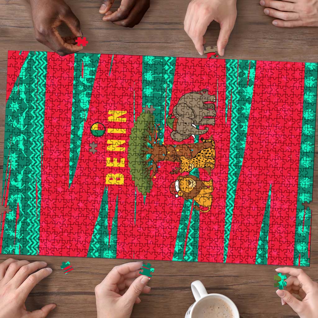 Benin Christmas Puzzle with Safari Animals Baobab Tree and National Coat of Arms Design - Wonder Print Shop