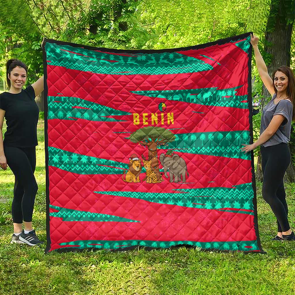 Benin Christmas Quilt with Safari Animals Baobab Tree and National Coat of Arms Design - Wonder Print Shop
