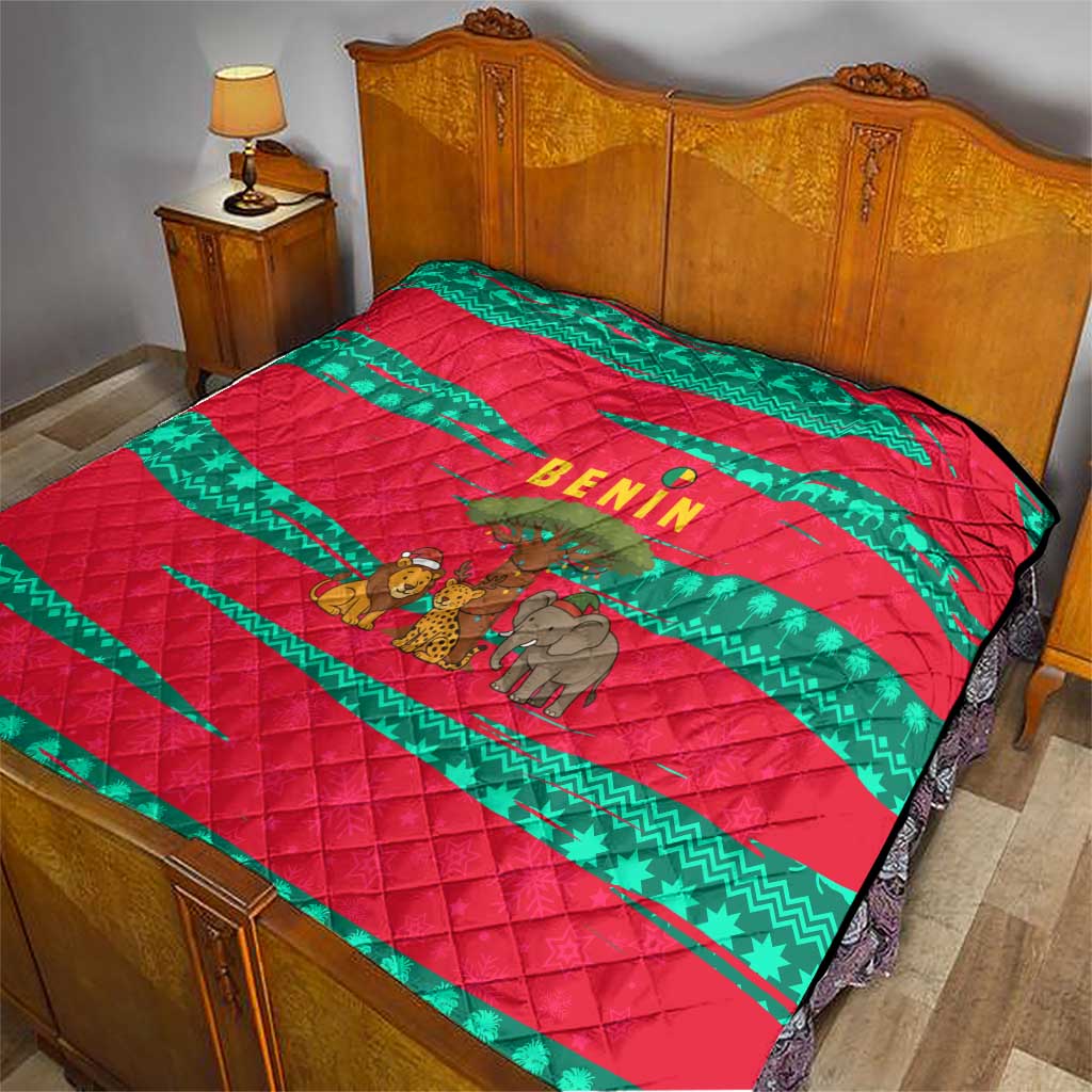 Benin Christmas Quilt with Safari Animals Baobab Tree and National Coat of Arms Design - Wonder Print Shop
