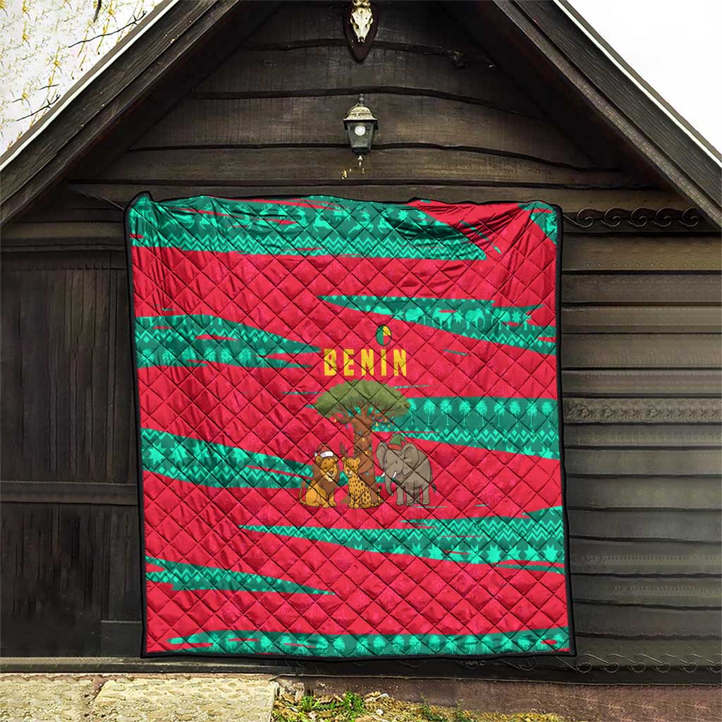 Benin Christmas Quilt with Safari Animals Baobab Tree and National Coat of Arms Design - Wonder Print Shop