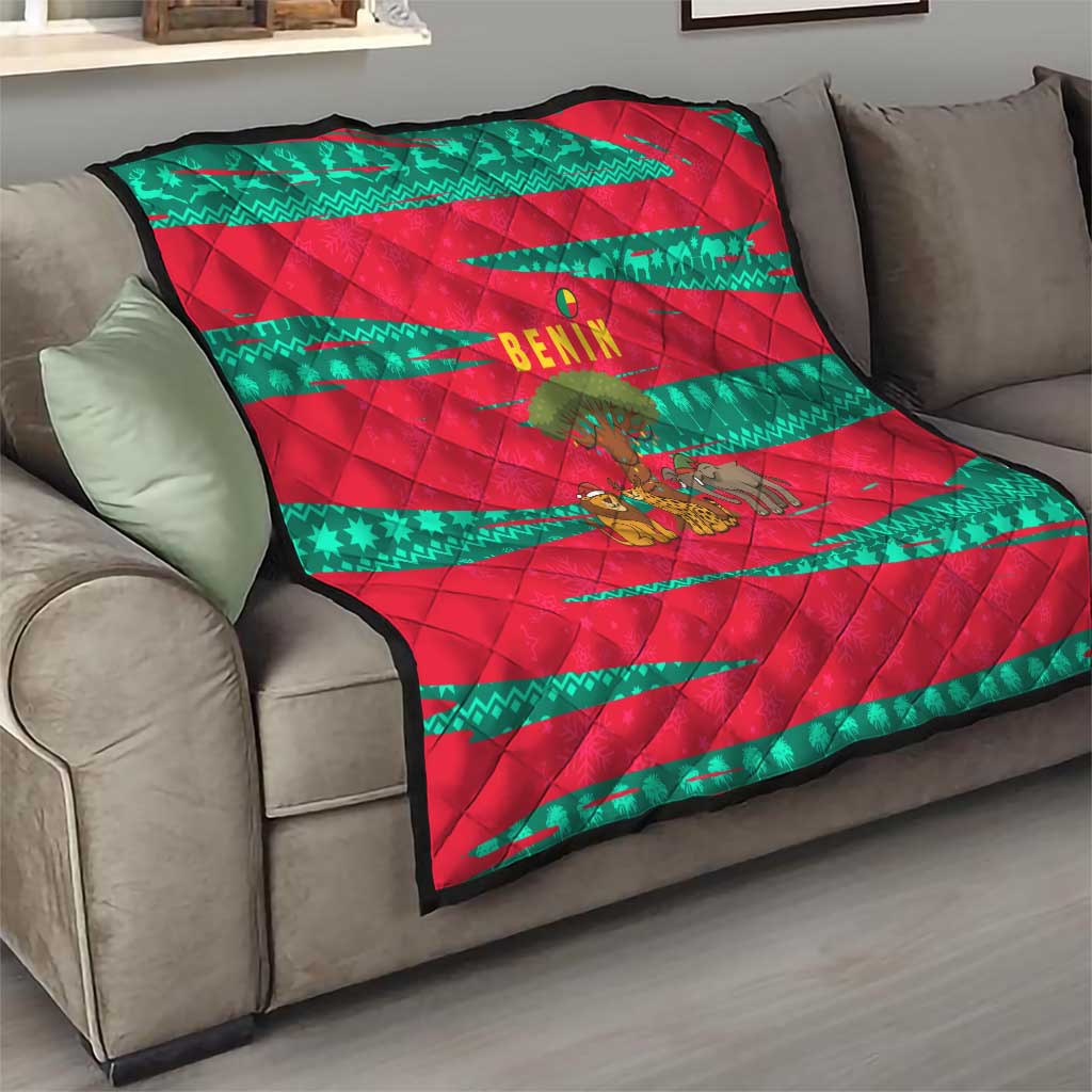Benin Christmas Quilt with Safari Animals Baobab Tree and National Coat of Arms Design - Wonder Print Shop