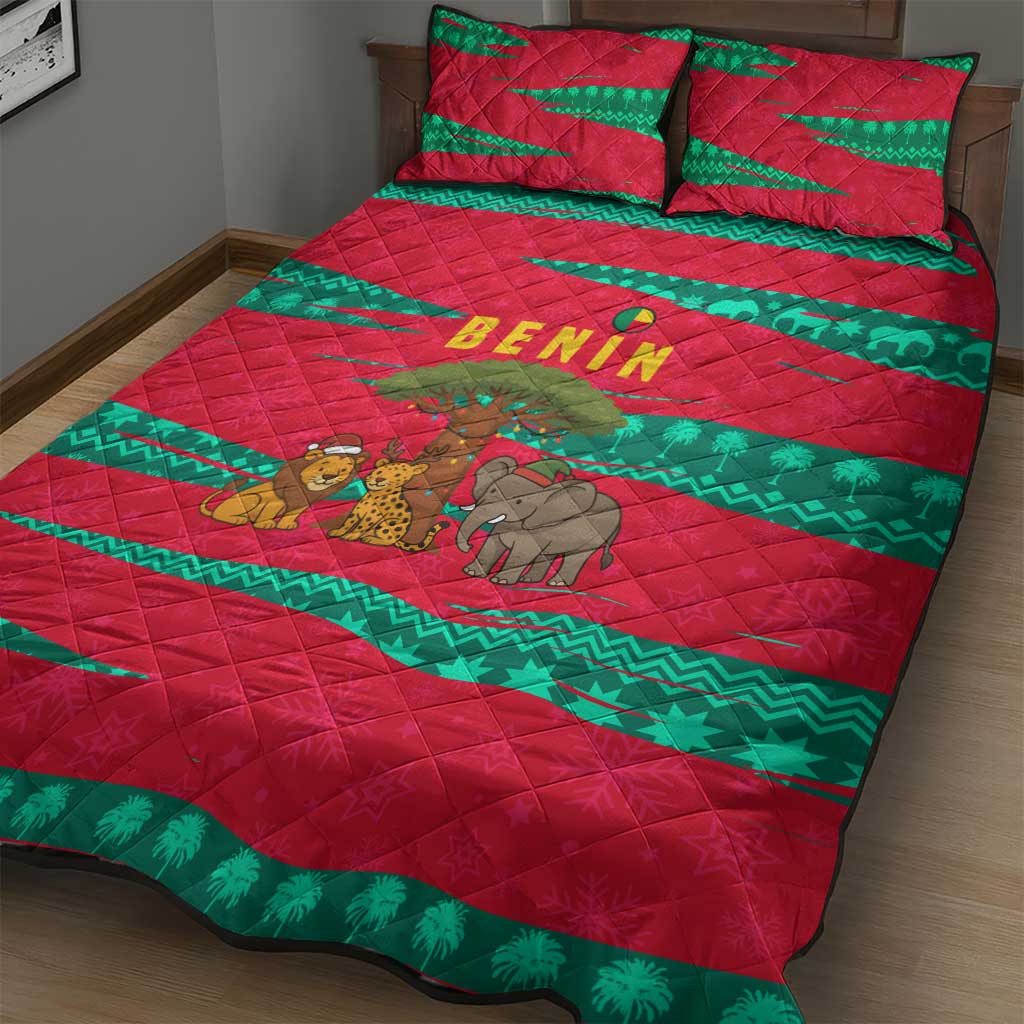 Benin Christmas Quilt Bed Set with Safari Animals Baobab Tree and National Coat of Arms Design - Wonder Print Shop