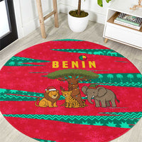 Benin Christmas Round Carpet with Safari Animals Baobab Tree and National Coat of Arms Design - Wonder Print Shop