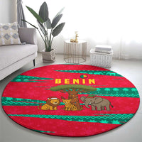 Benin Christmas Round Carpet with Safari Animals Baobab Tree and National Coat of Arms Design - Wonder Print Shop