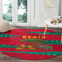 Benin Christmas Round Carpet with Safari Animals Baobab Tree and National Coat of Arms Design - Wonder Print Shop