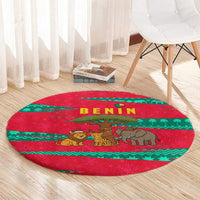 Benin Christmas Round Carpet with Safari Animals Baobab Tree and National Coat of Arms Design - Wonder Print Shop