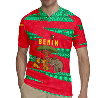 Benin Christmas Rugby Jersey with Safari Animals Baobab Tree and National Coat of Arms Design - Wonder Print Shop