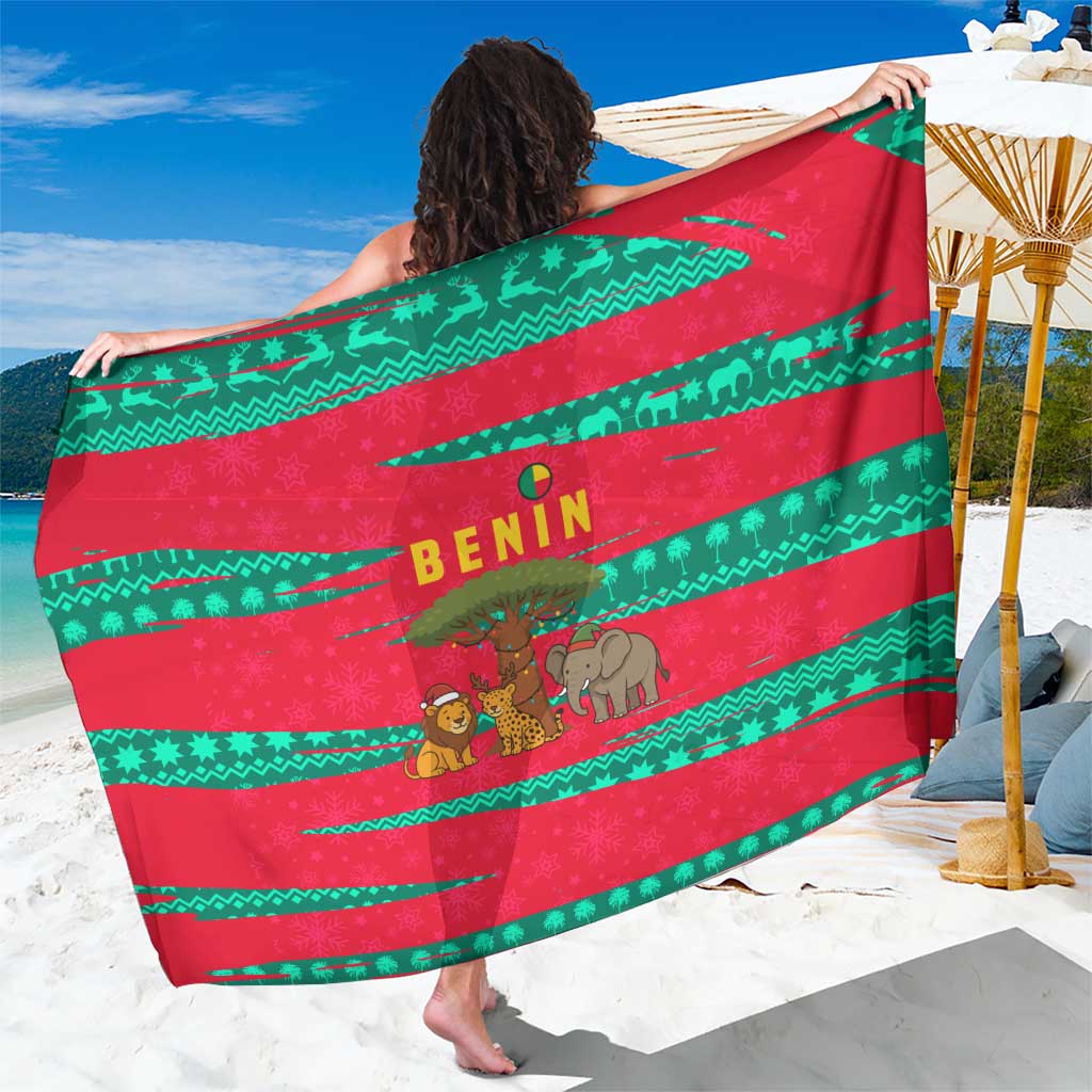 Benin Christmas Sarong with Safari Animals Baobab Tree and National Coat of Arms Design - Wonder Print Shop