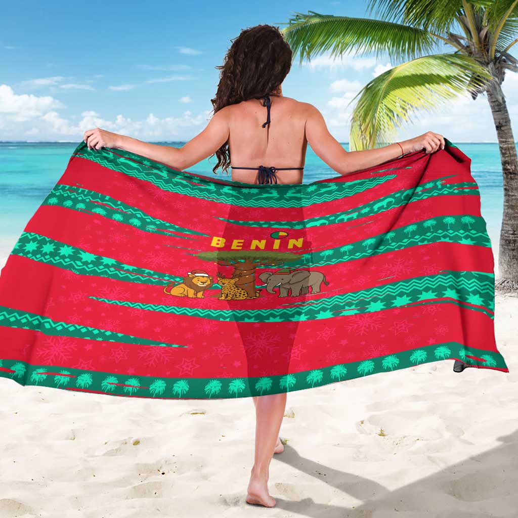 Benin Christmas Sarong with Safari Animals Baobab Tree and National Coat of Arms Design - Wonder Print Shop