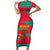 Benin Christmas Short Sleeve Bodycon Dress with Safari Animals Baobab Tree and National Coat of Arms Design - Wonder Print Shop
