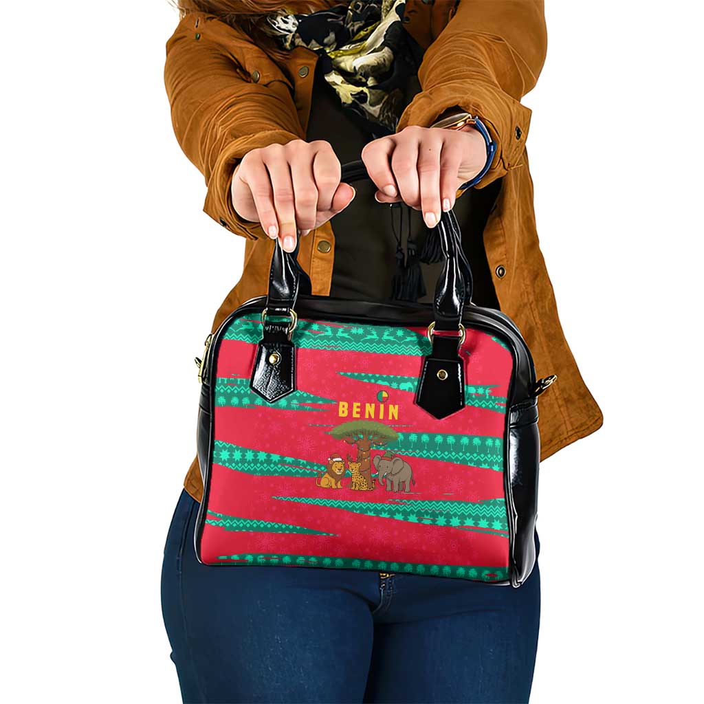 Benin Christmas Shoulder Handbag with Safari Animals Baobab Tree and National Coat of Arms Design - Wonder Print Shop