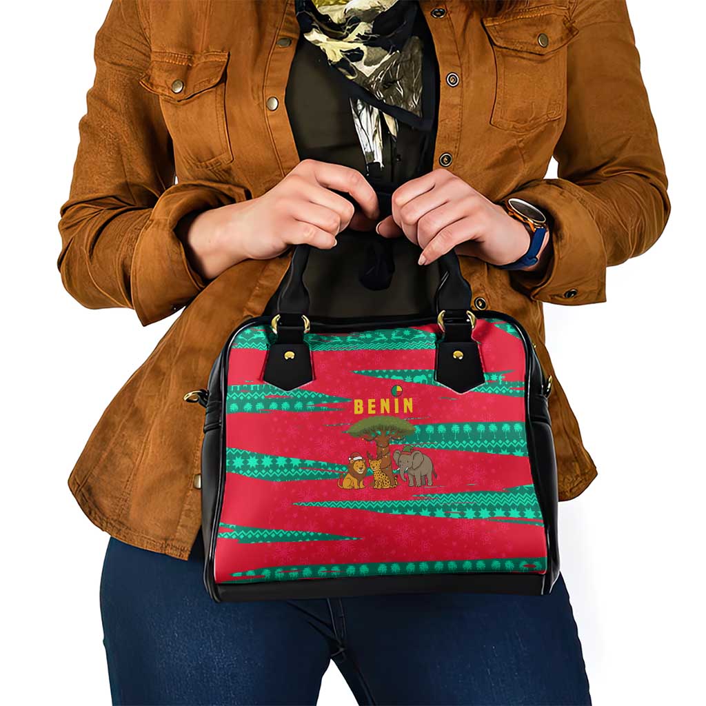 Benin Christmas Shoulder Handbag with Safari Animals Baobab Tree and National Coat of Arms Design - Wonder Print Shop