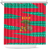 Benin Christmas Shower Curtain with Safari Animals Baobab Tree and National Coat of Arms Design - Wonder Print Shop