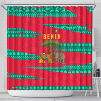Benin Christmas Shower Curtain with Safari Animals Baobab Tree and National Coat of Arms Design - Wonder Print Shop