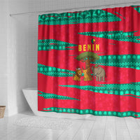 Benin Christmas Shower Curtain with Safari Animals Baobab Tree and National Coat of Arms Design - Wonder Print Shop