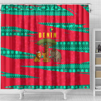 Benin Christmas Shower Curtain with Safari Animals Baobab Tree and National Coat of Arms Design - Wonder Print Shop