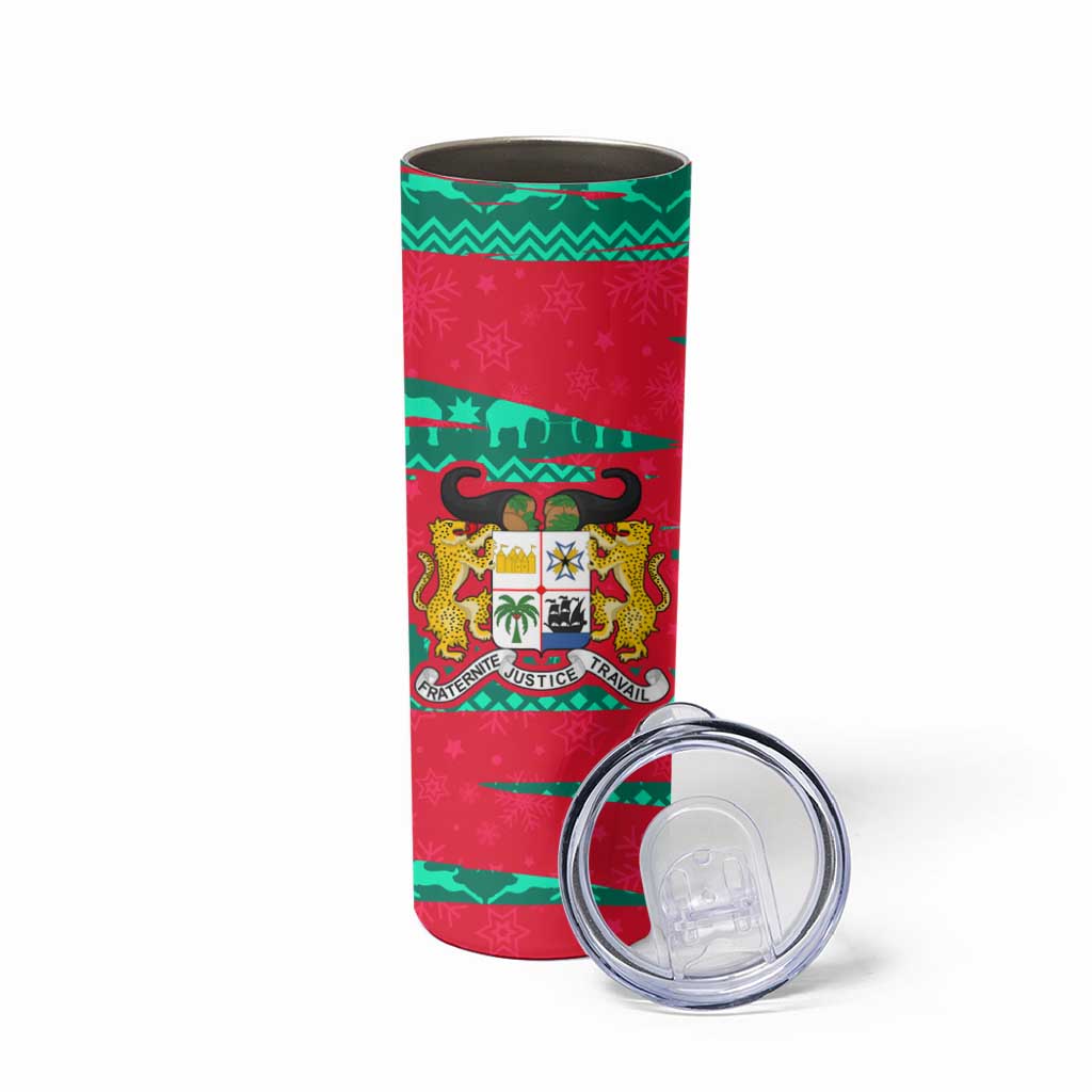 Benin Christmas Skinny Tumbler with Safari Animals Baobab Tree and National Coat of Arms Design - Wonder Print Shop