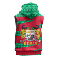 Benin Christmas Sleeveless Hoodie with Safari Animals Baobab Tree and National Coat of Arms Design - Wonder Print Shop
