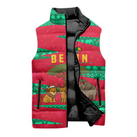 Benin Christmas Sleeveless Puffer Jacket with Safari Animals Baobab Tree and National Coat of Arms Design - Wonder Print Shop
