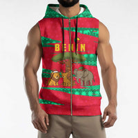 Benin Christmas Sleeveless Zip Hoodie with Safari Animals Baobab Tree and National Coat of Arms Design - Wonder Print Shop